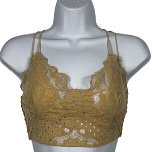 FP One Flocked Velvet Adella Bralette Lace Gold Taupe Size XS Feminine Coquette
